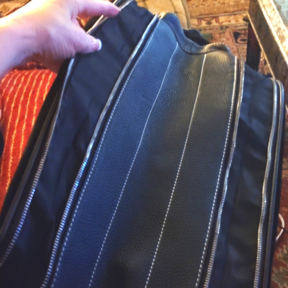 HUGE Lambertson Truex Black Suede Leather Bag Tote Overnight Laptop EXCELLENT - Picture 7 of 9